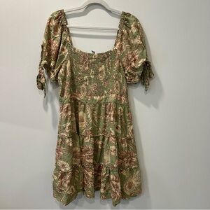 Romantic Sage Floral Print Mini Dress with Pockets